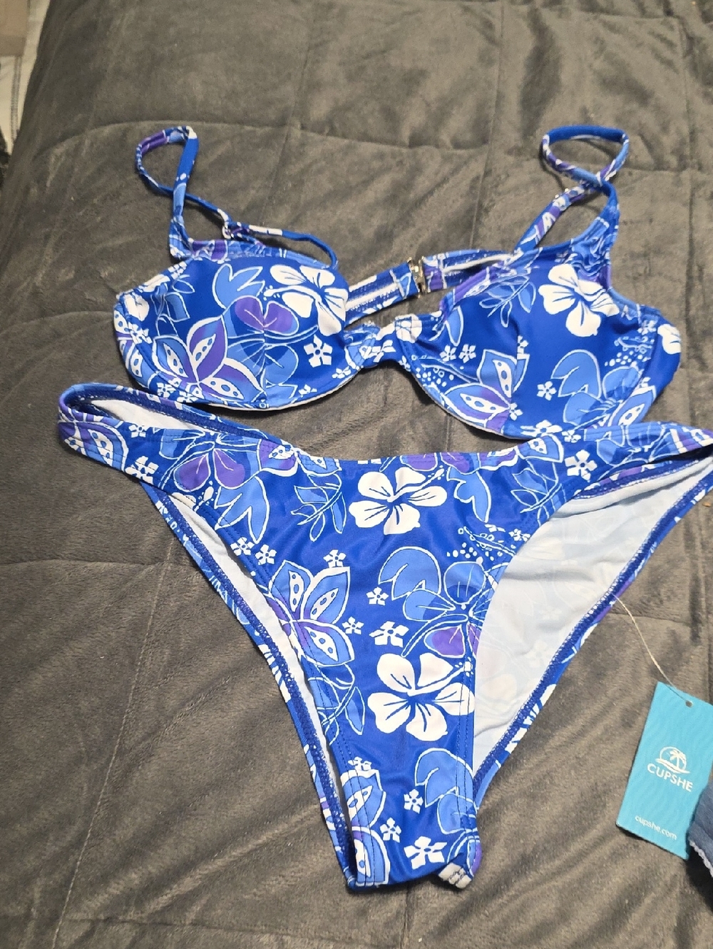 Cupshe Royal Blue Floral Two-Piece Bikini Set
